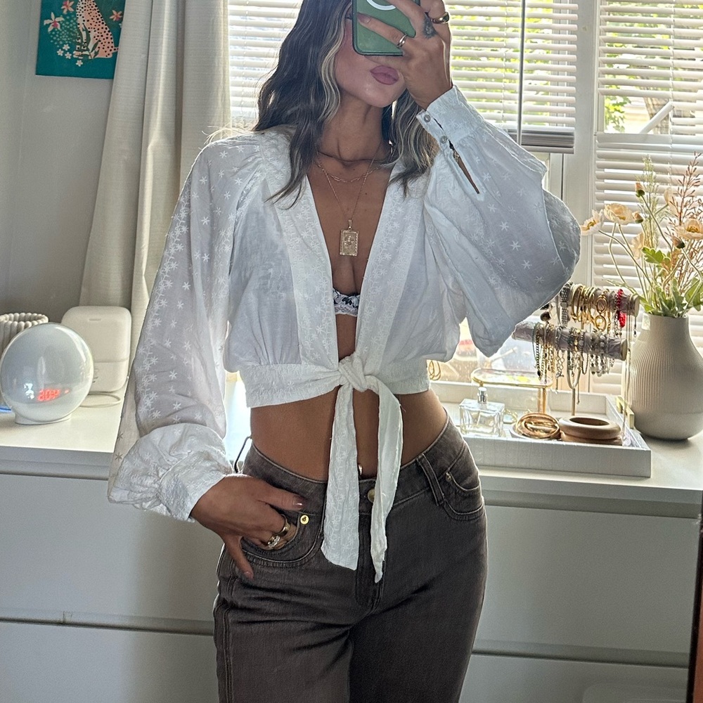 Urban outfitters embroidered front tie long sleeve